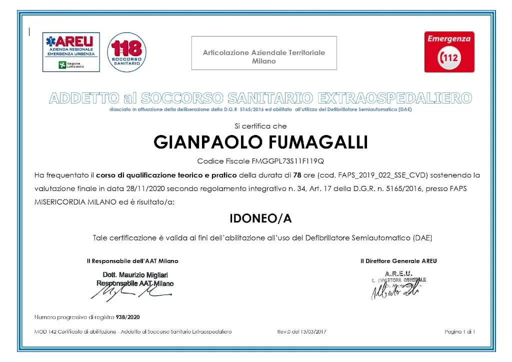 28.11.220, Certificazione 120 H Fumagalli Giampaolo